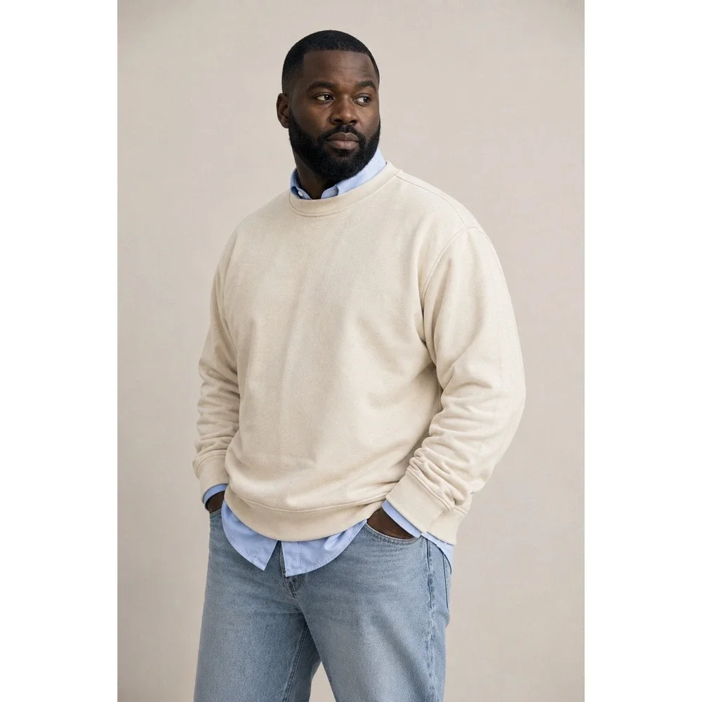 NWT Banana Republic Mens XL Cream‎ Fleece Crewneck Sweatshirt Drop Shoulder